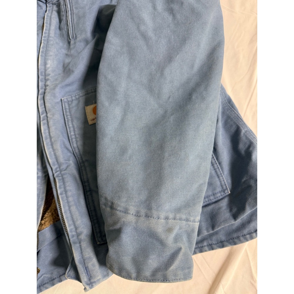 Vintage Carhartt WJ022 FHB Blue Womens Jacket Sherpa Lined Sandstone Duck Coat - Picture 2 of 16